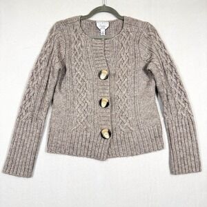Vintage Talbots Sweater Cardigan Womens Medium Petite Cable Knit Alpaca Wool Y2K